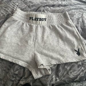 Pacsun Playboy High Waisted Relaxed Gray Legend Logo Sweat Shorts
